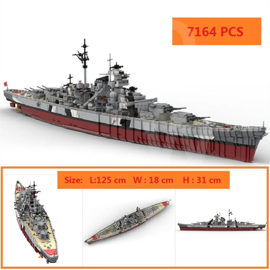 New 7164PCS WW2 German Bismarck Battleship Cruiser Model World Military Toys for Kids Weapon Building Blocks Bricks Gifts Boys