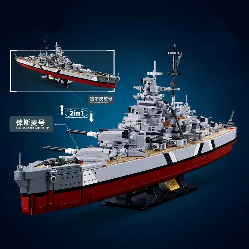 WW2 Military Warships KMS Bismarck Battleship Collection Building Blocks World War 2 II Bricks Classic Model Kids Christmas Toys