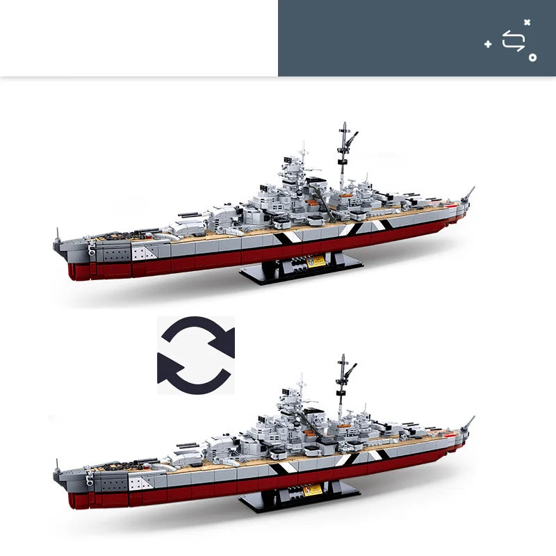 WW2 Military Warships KMS Bismarck Battleship Collection Building Blocks World War 2 II Bricks Classic Model Kids Christmas Toys