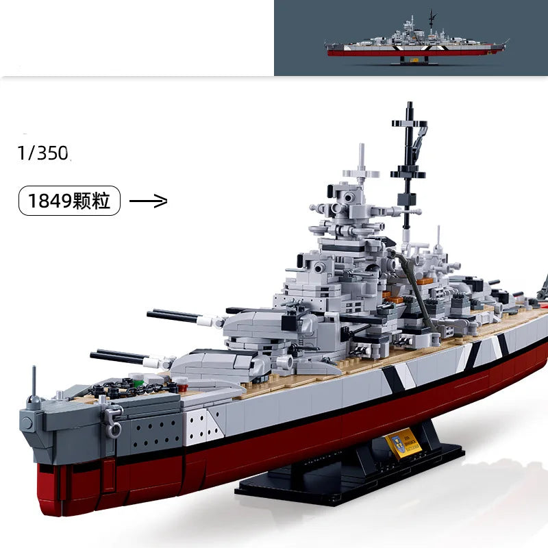 WW2 Military Warships KMS Bismarck Battleship Collection Building Blocks World War 2 II Bricks Classic Model Kids Christmas Toys